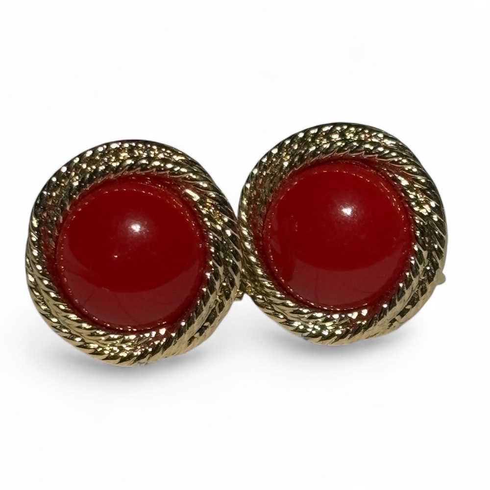 Vintage Napier Earrings Red Gold Tone Screw Backs - Picture 1 of 4